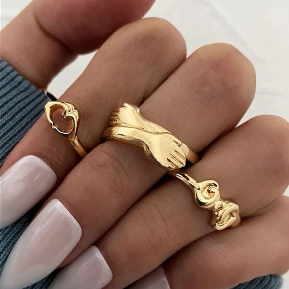 Gold  3pc Hand Ring Set - Picture 1 of 2